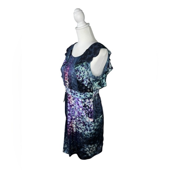 Leifsdottir Anthropologie Supernova Star Tie Dye Galaxy Silk Ruffle Pocket Dress - Picture 4 of 11